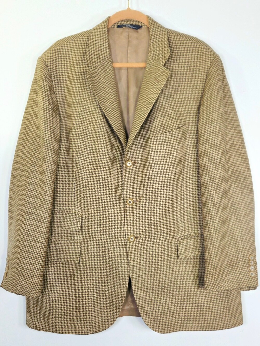 VINTAGE POLO BY RALPH LAUREN SILK AND VIRGIN WOOL HOUNDSTOOTH BLAZER.